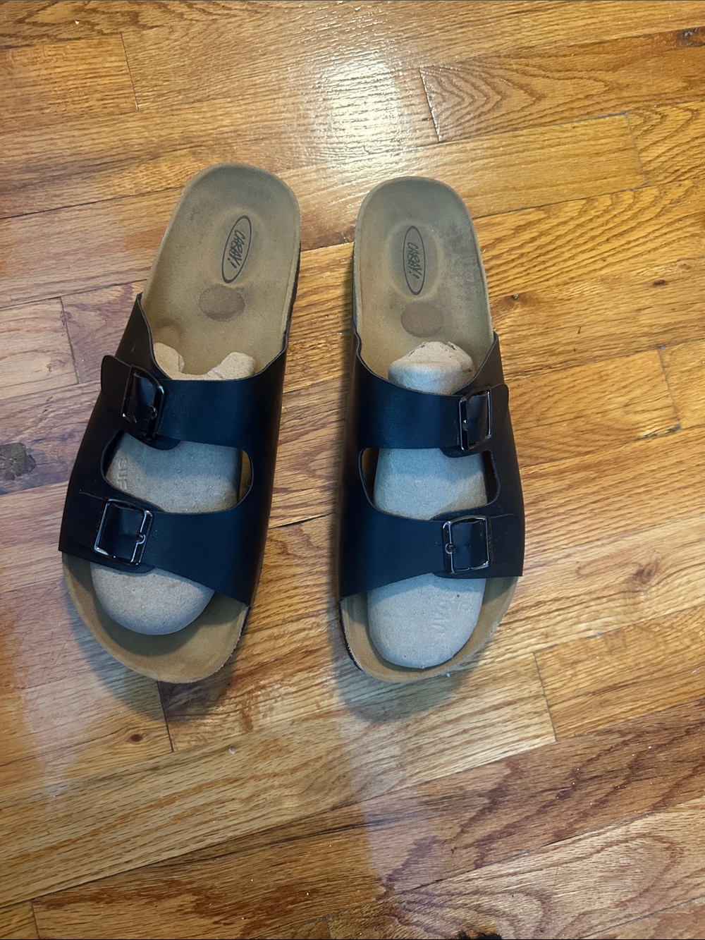 Black Double Buckle Slide Sandals